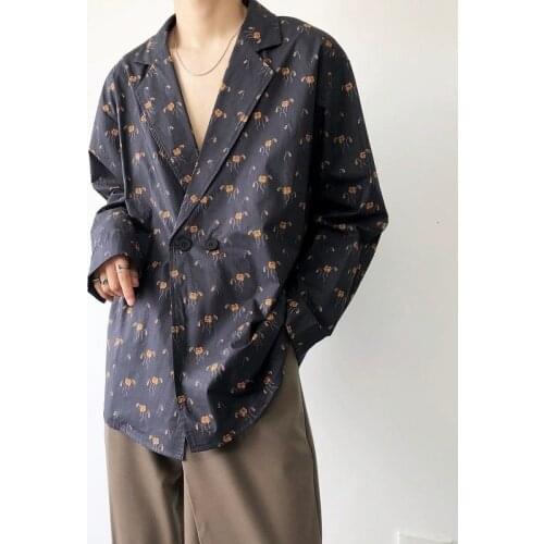 2021 Mens Flower Printing Cotton Wash Clothes Shirts Lapel Collar Long Sleeve Shirts Camisa Masculina French Cuff Shirts M-XL