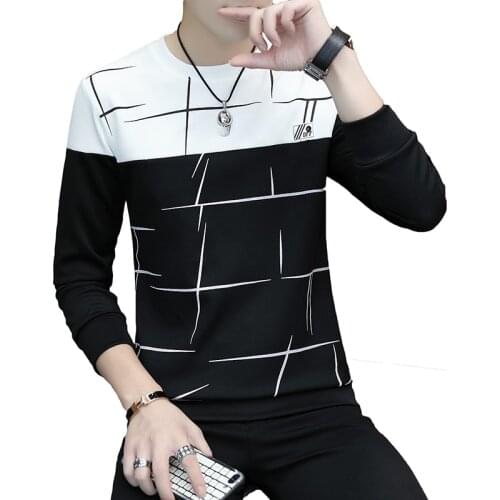 2021 Recommend new listing Fashion Leisure Korean version Man Lattice Self-cultivation Round Neck Long Sleeve Sweatshirt The