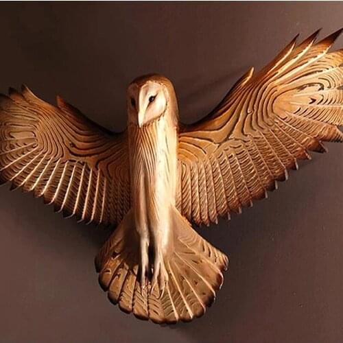 Owl Wall Statue Resin Handmade Crafts Wall Hanging Ornament for Living Room Garden Office Decoration TS1