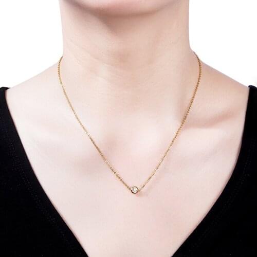 New elegant fashion stainless steel necklace ladies pendant gold clavicle chain simple crystal zircon pendant gift jewelry