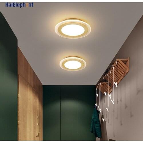 New LED Aisle Ceiling Lights For Bedroom Loft Corridor Gold Round Acrylic Lamps Home Deco Lighting Fixtures AC 90-260V Luminaria