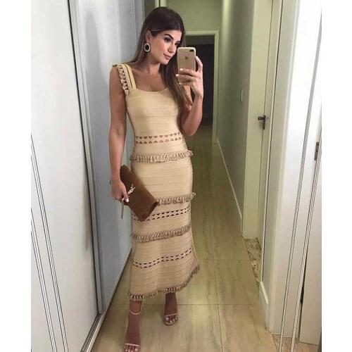 Wholesale 2020 summer Newest Women dress fashion Spaghetti Strap tassel elegant A-Line Celebrity Cocktail party bandage dress