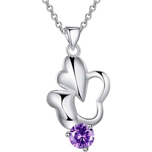 Wholesale Silver Plated Charm Jewelrys Necklace,free Shipping Fashion Jewelry Pendant Three Heart Meet Inlaid Purple AN951
