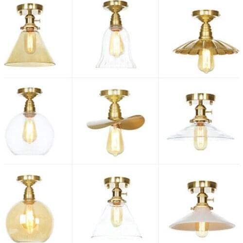 Pure copper Ceiling light Modern Nordic Retro Iron lamp Decor For Living Room Bar Black and White Loft E27 Home Lights