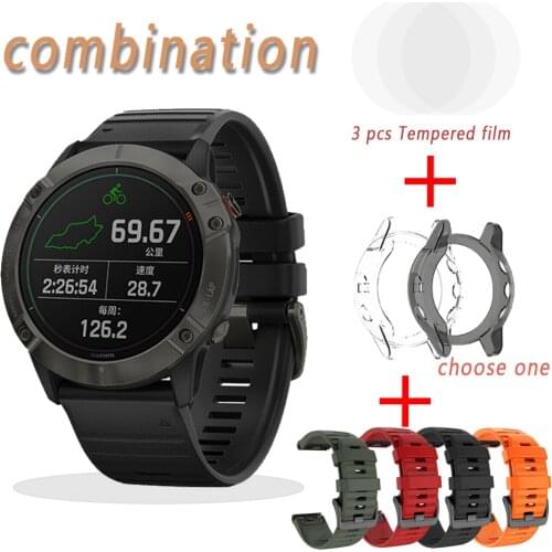 Smart Watch Band Straps For Garmin Fenix 6 6S 6X Pro 5X 5 5SPlus Quick Release Strap Combination Silicone Bracelet Tempered film