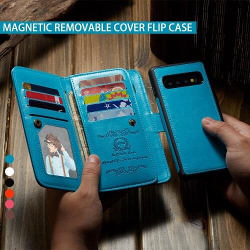 For Samsung S9 S10+Plus S20 Luxury PU Leather Purse Wallet Card Holder Removable Cover Magnetic Flip Case Coques Etuis Funda