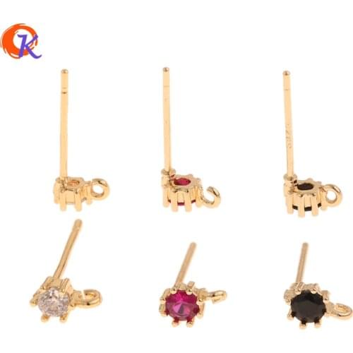 Cordial Design 50Pcs 4*6MM CZ Earrings Stud/Hand Made/Jewelry Accessories/Genuine Gold Plating/DIY/Jewelry Findings & Components