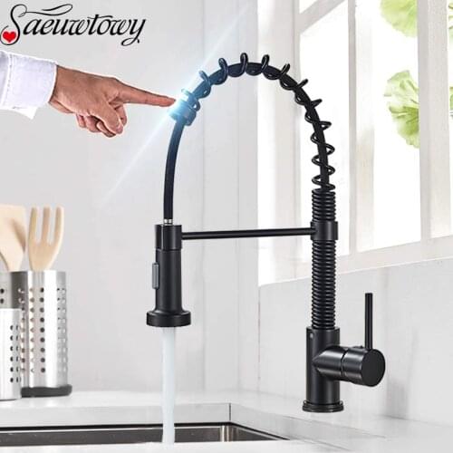 LED Light Spring Smart Touch Kitchen Faucet Pull Out Sensor Touch Kitchen Faucet Double Water Hot And Cold Water Mixer Crane