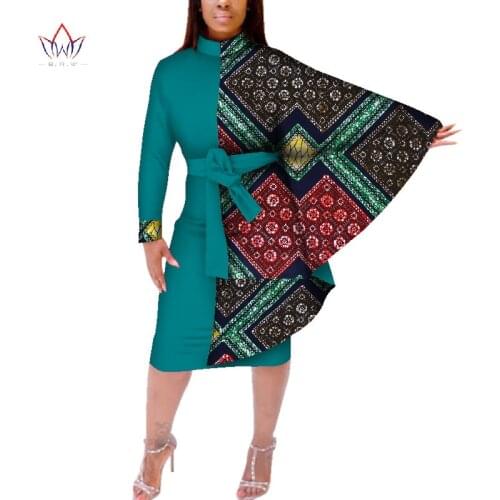 Stock Size Low Price African Women Bat Sleeve Dress Traditional African Wax Print Dashiki Patchwork Dress WY385