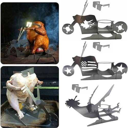 Bike Beer CanChicken Stand Motorcycle Barbecue Grilling Rack Non-Stick Stainless Steel Chicken Grilling Roast Stand BBQ Tool