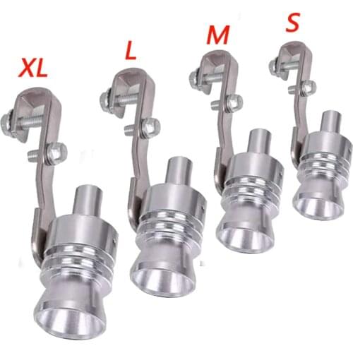 S/M/L/XL Motorbike Car Exhaust Fake Turbo Whistle Pipe Sound Muffler Blow Off Valve Universal Simulator Whistler Silver