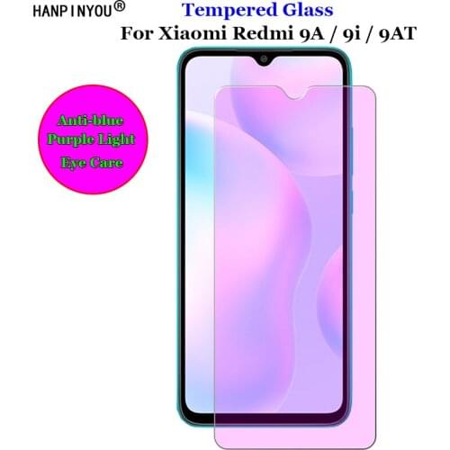 For Xiaomi Redmi 9A / 9i / 9AT 6.53" Anti blue Purple Light Ray Eye Care Tempered Glass 9H 2.5D Premium Screen Protector Film