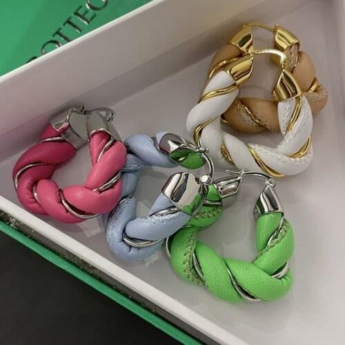 AOMU Fashion Retro Multicolor Leather Cross Braided Personality Geometric Exquisite Hoop Earrings for Women Jewelry Gifts