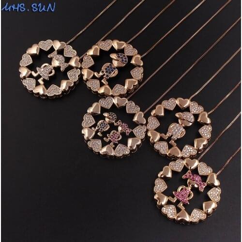 MHS.SUN Fashion zircon boys and girls design round pendant necklace gold chain jewelry necklace for women Valentines Day gift
