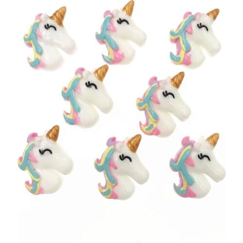 10Pcs/lot Kawaii Unicorn Flat Back Resin Cabochon Flatbacks Embellishments Cartoon Resin Cabochons Scrapbooking DIY Decor Crafts