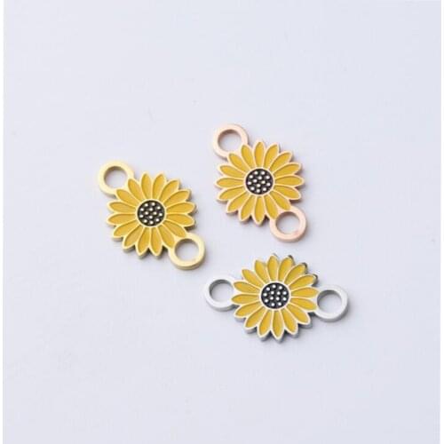 High quality Mirror Polished Stainless Steel yellow sunflower daisy flower charms connectors for necklace bracelet