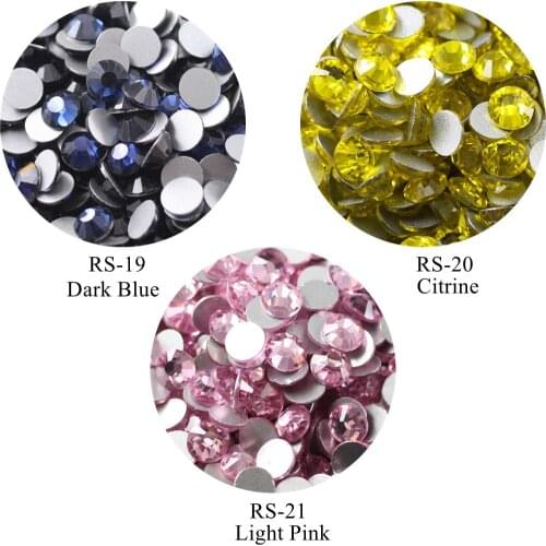 100pcs/bag Flatblack Crystal Nail Art Rhinestone Dark Blue Citrine Light Pink Rhinestone SS3-SS20