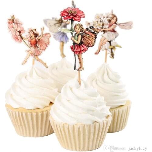 120pcs/lot Flower Fairy Flowers and Little Girl Cake Decorating Tools Fruits Cupcake Inserted Card Stands Baking Supplies