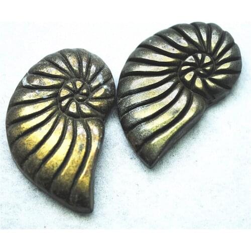 2PCS Nature Pyrite Minels Shell Shapes 35x20MM NO HOLE Beads Collections Hot Carving Items Fancy Craft Findings Goods Arrivals