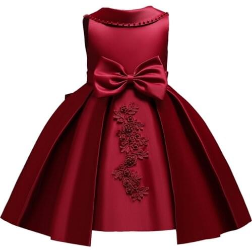 2021 Kids Christmas Princess Dress For Girl Elegant Bead Bow Birthday Evening Dresses Children Girl Wedding Party Dress