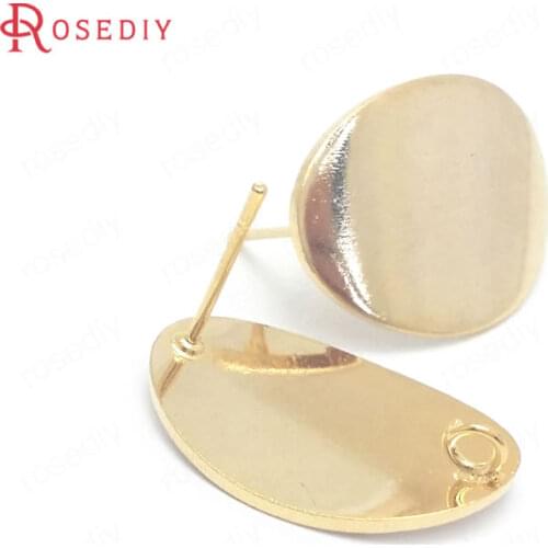 39804)10PCS 22x15.5MM 24K Gold Color Brass Arcuate Oval Shape Stud Earrings Jewelry Making Supplies Diy Findings Accessories