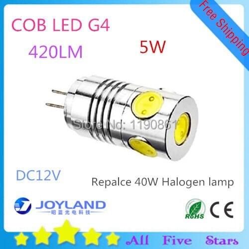 420Lumen COB LED Spotlight 12V 5w g4 mini led bulb lamp dimmable 4pcs/lot Free shipping