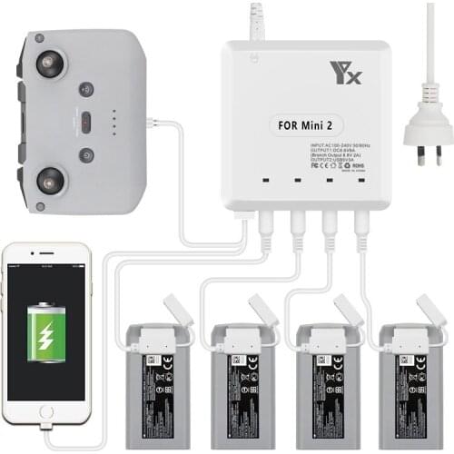 6In1 Parallel Smart Battery Charging Hub Fast Charger With 2 USB Ports For DJI Mavic Mini 2 Charger Power Cable Dropshipping New