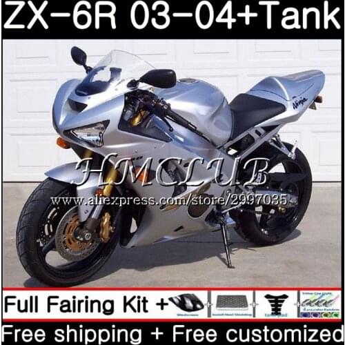 +Tank For KAWASAKI NINJA ZX600 ZX636 ZX-6R 2003 2004 56HC.2 ZX 636 6 R 600CC ZX-636 Glossy silver ZX6R 03 04 ZX 6R 03 04 Fairing