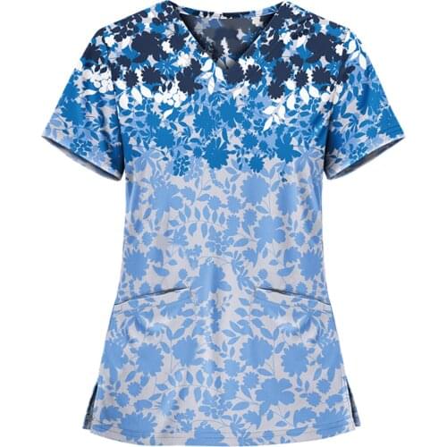 Women Blouse Short Sleeve V-neck Tops Clinic Working Uniform Cotton Soft Blouse With Pocket Nurse Accessories Protective 2021