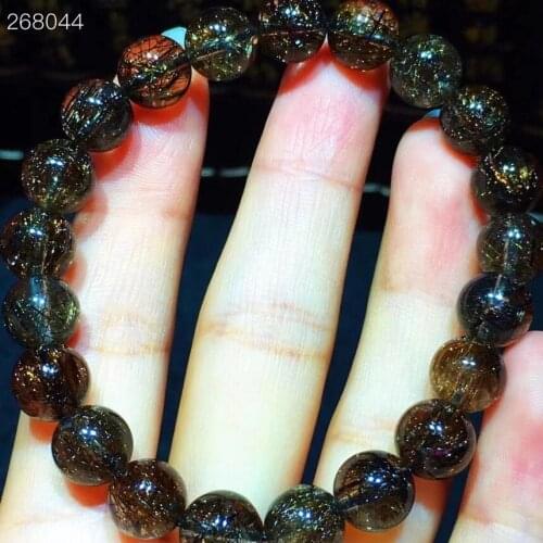 9.3mm Natural Black Rutilated Quartz Crystal Bracelet Clear Round Beads Stretch Women Men Brazil AAAAAA
