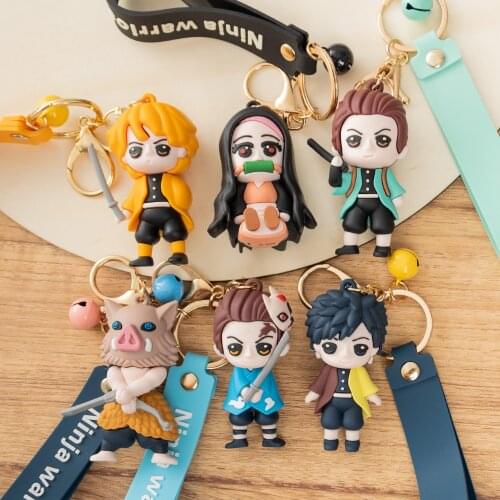 Demon Slayer Keychians Anime Tanjirou Zenitsu Inosuke Giyuu Figure Dolls PVC Keychain Gifts