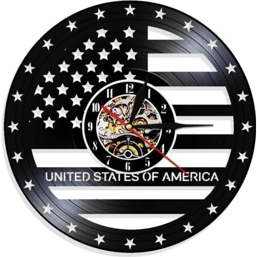 USA Flag Independence Day Clock Vintage Art Decorative Wall Clock Vinyl Nightlight Clock Cool Living Room Interior Decor