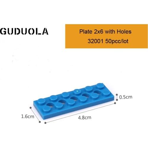 Guduola Parts 32001 Plate 2x6 with Holes Building Block MOC Parts Creative Toys Compatible All Brand 50pcs/lot
