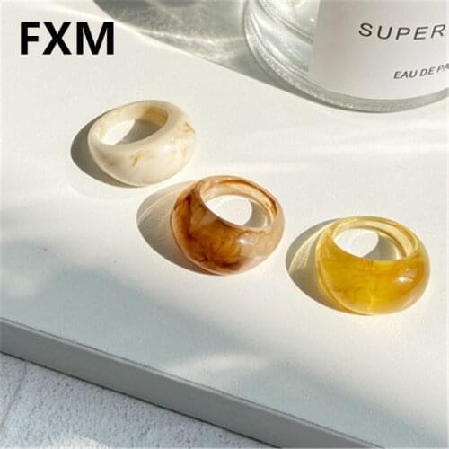 FXM 2021 Korean Geometric Irregular Rings for Women Trendy Jewelry Aesthetic Colorful Transparent Resin Acrylic Women Rings