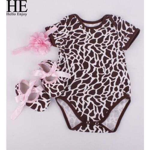 HE Hello Enjoy Baby girl clothes sets newborn short Leopard grain baby bodysuit (Short sleeve romper + hair band+ shoes)