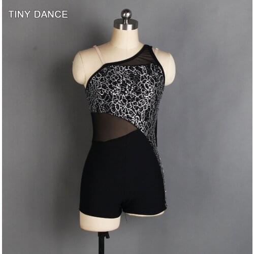 Black Sequin and Spandex Boy-short Unitard Lyrical & Contemporary Dance Costume Performance Dance Wear Jazz Costumes 20038