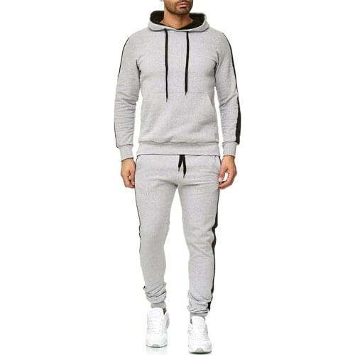 2 Pieces Sets Tracksuit Men Winter Casual Color-Block Sportsuit Hoodies Sportswear Hooded Sweatshirt+Pant Pullover Suit Size 3XL