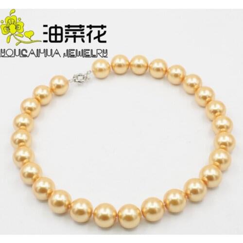 Hot Free Deliver Goods Wholesale New Charming Beautiful 16mm Girl Gold-Color South Sea Shell Pearl Necklace Hand Made 18" AAA