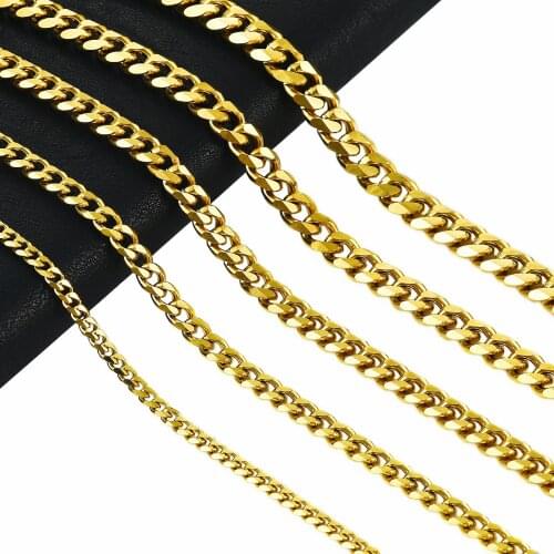 Fashion Cuban Chain Width 3.5MM/5MM/6MM/7MM/8MM Stainless Steel Necklace Classic Gold Color Men and Women Chain Gift