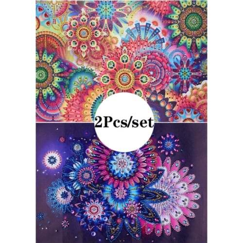 2Pcs Full 5D DIY Special Shaped Crystal Diamond Painting Round Manda Flower Cross Stitch Diamond Embroidery Home Decor Gift
