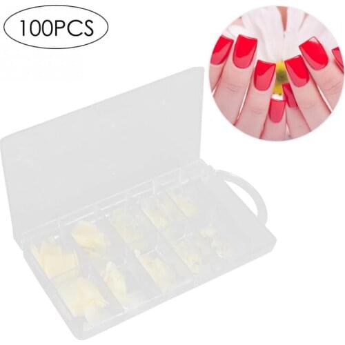 100Pcs Natural Color False Nails Tips Full Cover Nail Art Tips Extension False Nails Accessories Mold Mixed Size Tool Crystal