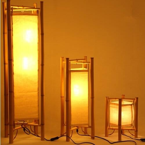 Vintage Design Bamboo Floor Lamp Standing Japan Style Bamboo Light Fixtures Night Stand Lamps for Living Room Modern E27 Bulb