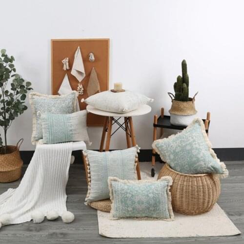 Nordic Style Print Tufted Cushion Cover Lace Tassel Cotton Linen Pillowcase Thread Woven Home Decor Sofa Chair Seat Pillows Case