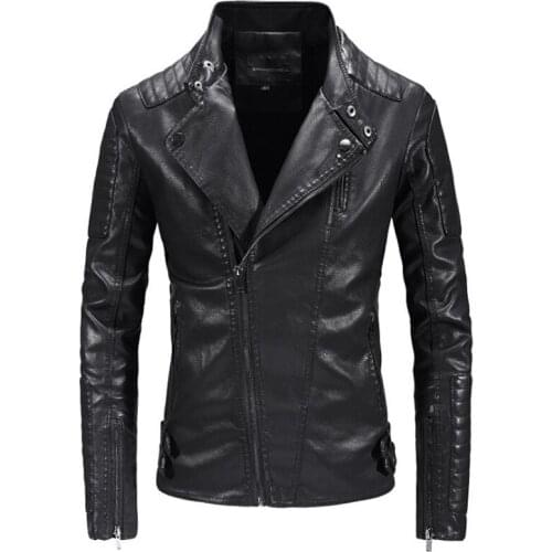 New Punk Leather Jacket Men Fashion Motorcycle Leather Jacket Slim Fit Zippers Man Outerwear Jaqueta De Couro Masculina