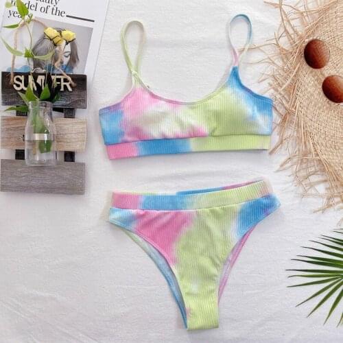 2021 New Fashion Ladies Small Fresh Style Swimsuit Sexy High Waist Tie-dye Split Swimsuit Swimsuit Bikini