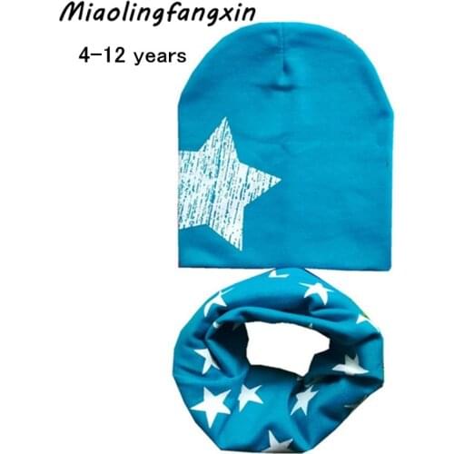 New Spring Baby Cap 4-12 Years Boy Muts Beanies Autumn Kids Girls Neckerchief 0-3T Children Cotton Scarf Hat Sets