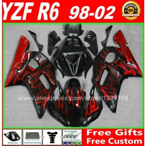 Fairings fit for YAMAHA R6 1998 1999 2000 2001 2002 Red flames body parts 98 99 00 01 02 fairing kits H6G3