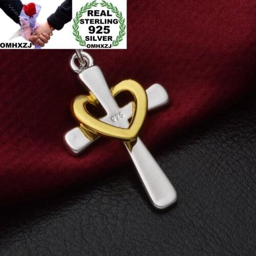 OMHXZJ Wholesale Personality Fashion OL Woman Girl Gift Cross Heart 925 Sterling Silver 18KT Gold Charm Pendant Necklace CH92