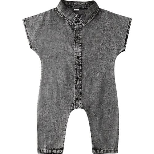 Toddler Ropmer 2020 Summer Kids Baby Boy Girl Smoke gray Denim Short Sleeve Romper Jumpsuit Clothes Outfit US