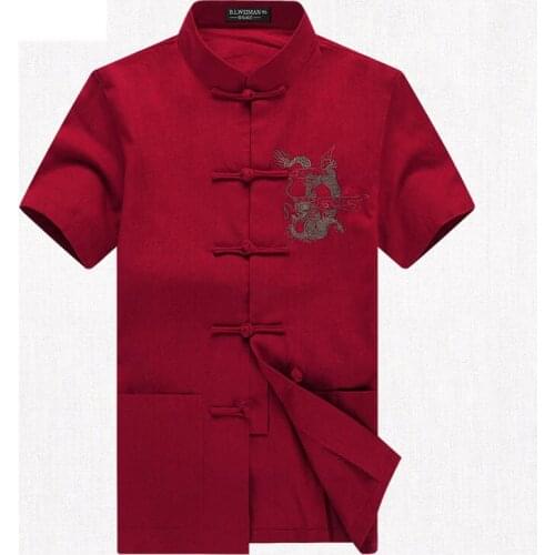 Brand New Arrival Chinese Traditional Mens Solid Cotton Linen Embroider Dragon Kung Fu Shirts Tops M L XL XXL 3XL MS201506